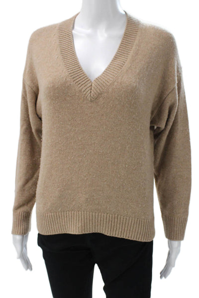 Sloane Womens Pullover Sweater V-Neck Beige Wool Blend Size XS