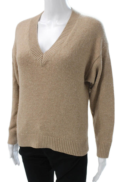 Sloane Womens Pullover Sweater V-Neck Beige Wool Blend Size XS