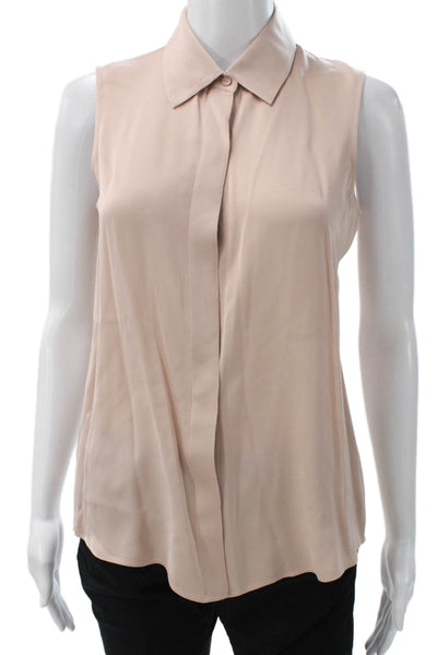 Theory Womens Basic Silk Collared Sleeveless Petite Blouse Beige Size XS