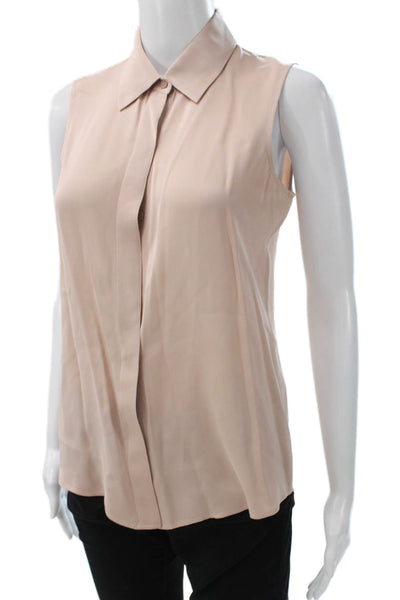 Theory Womens Basic Silk Collared Sleeveless Petite Blouse Beige Size XS
