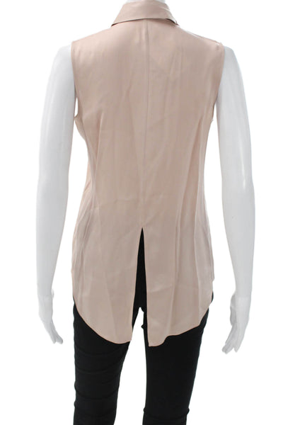Theory Womens Basic Silk Collared Sleeveless Petite Blouse Beige Size XS