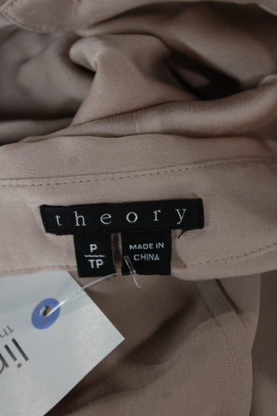 Theory Womens Basic Silk Collared Sleeveless Petite Blouse Beige Size XS