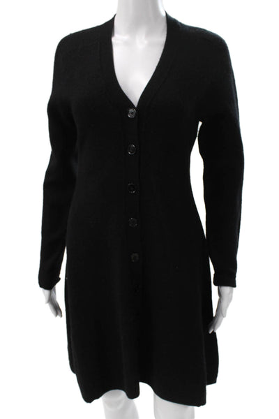Club Monaco Womens Sweater Dress Black Wool V Neck Long Sleeve Button Size XS