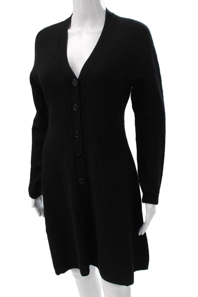Club Monaco Womens Sweater Dress Black Wool V Neck Long Sleeve Button Size XS