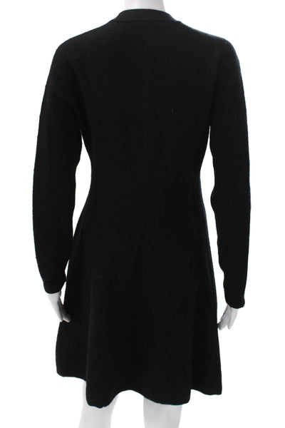 Club Monaco Womens Sweater Dress Black Wool V Neck Long Sleeve Button Size XS