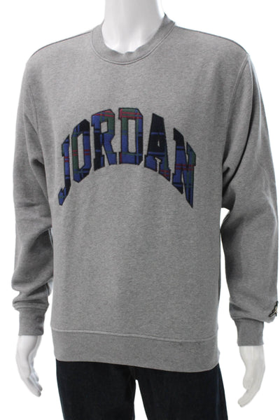 Air Jordan Mens Gray Plaid Crewneck Pullover Sweatshirt Size S
