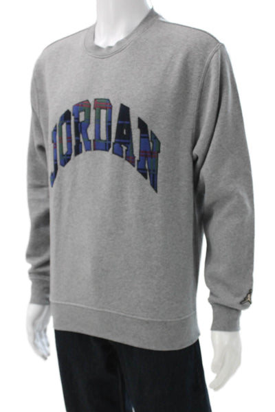Air Jordan Mens Gray Plaid Crewneck Pullover Sweatshirt Size S