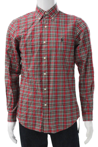 Polo Ralph Lauren Mens Plaid Classic Fit Button Down Shirt Red Green Size Small