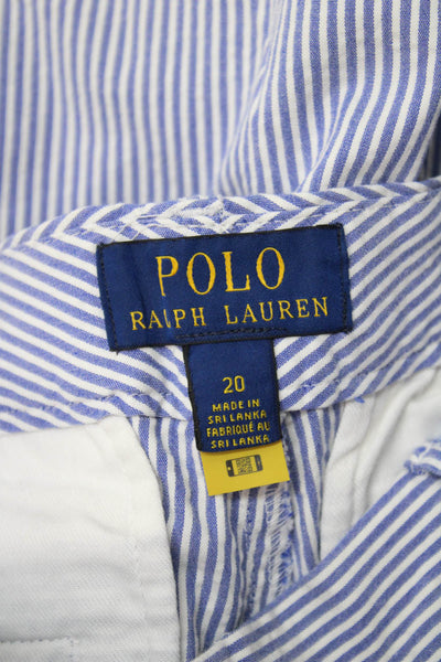Polo Ralph Lauren Childrens Boys Seersucker Shorts Blue White Cotton Size 20