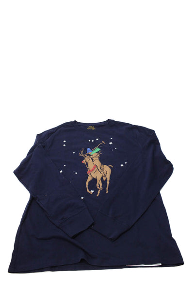 Polo Ralph Lauren Childrens Boys Reindeer Graphic Tee Shirt Navy Blue Size 18-20