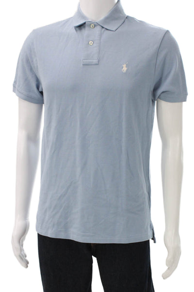 Polo Ralph Lauren Mens Custom Slim Fit Rugby Shirt Light Blue Cotton Size Medium