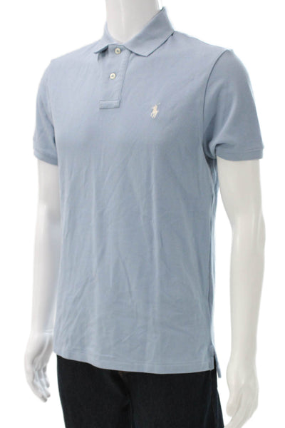 Polo Ralph Lauren Mens Custom Slim Fit Rugby Shirt Light Blue Cotton Size Medium