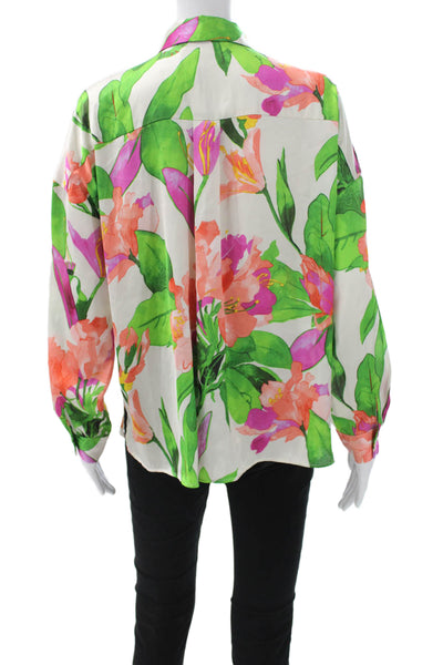 Zara Womens White Floral Collared Long Sleeve Polyester Blouse Size M