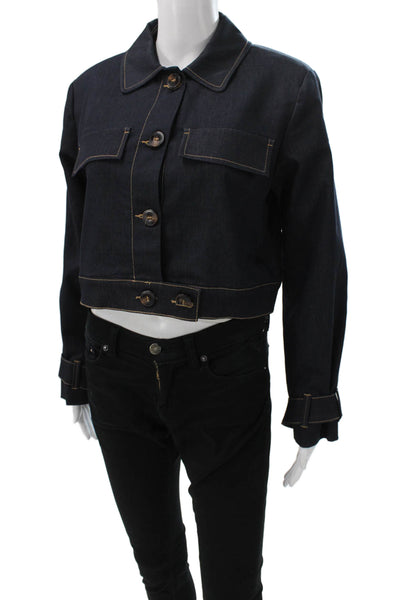 Zara Women Basic Jacket Blue Long Sleeve Button Closure Size S