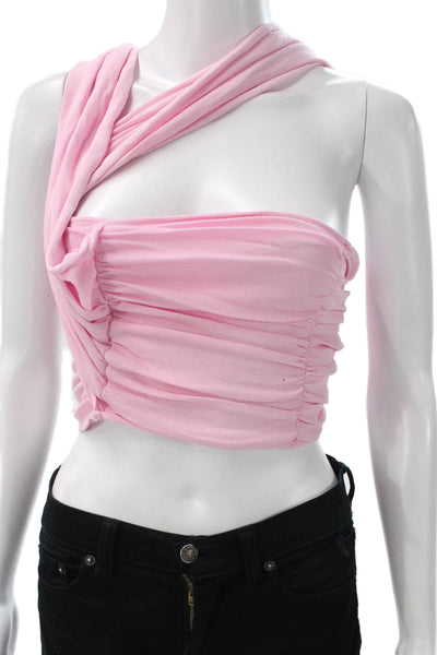 Zara Womens Cropped One Shoulder Tank Pink Viscose Sleeveless Size M