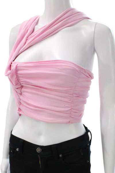 Zara Womens Cropped One Shoulder Tank Pink Viscose Sleeveless Size M