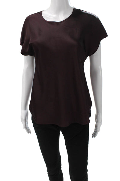 Club Monaco Women Basic Purple Round Neck Short Sleeve Blouse Size S Petite