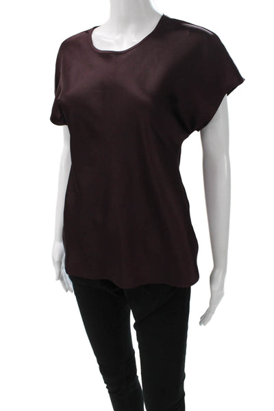 Club Monaco Women Basic Purple Round Neck Short Sleeve Blouse Size S Petite