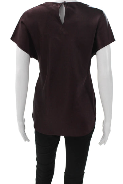 Club Monaco Women Basic Purple Round Neck Short Sleeve Blouse Size S Petite