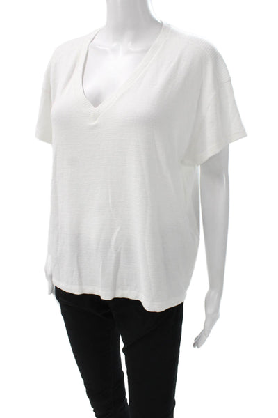 Rag & Bone Womens White V-Neck Rayon Blend Short Sleeve T-Shirt Size M