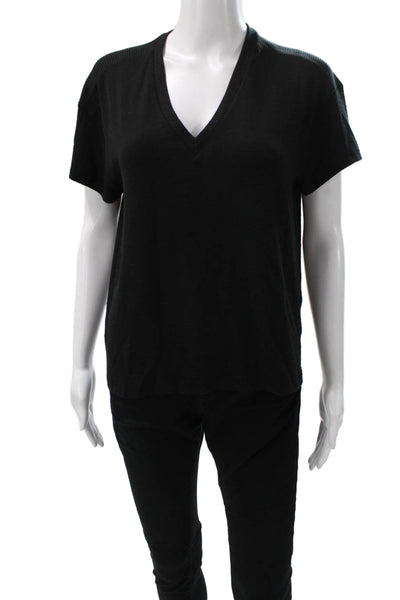 Rag & Bone Women Rayon Blend V-Neck Short Sleeve Pullover Black Size S