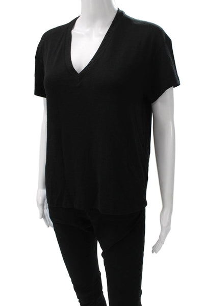 Rag & Bone Women Rayon Blend V-Neck Short Sleeve Pullover Black Size S