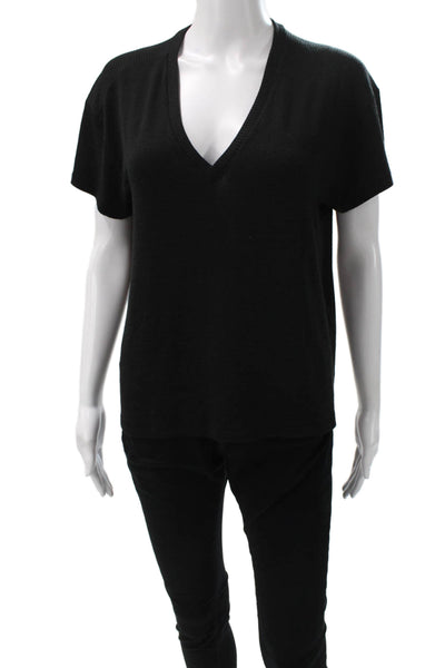 Rag & Bone Women Petite Pullover Black Rayon V Neck Short Sleeve Size S