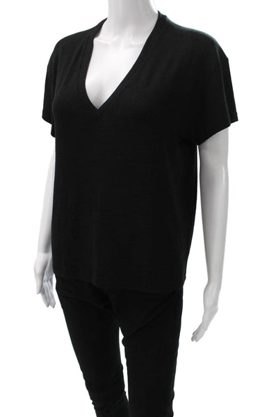 Rag & Bone Women Petite Pullover Black Rayon V Neck Short Sleeve Size S
