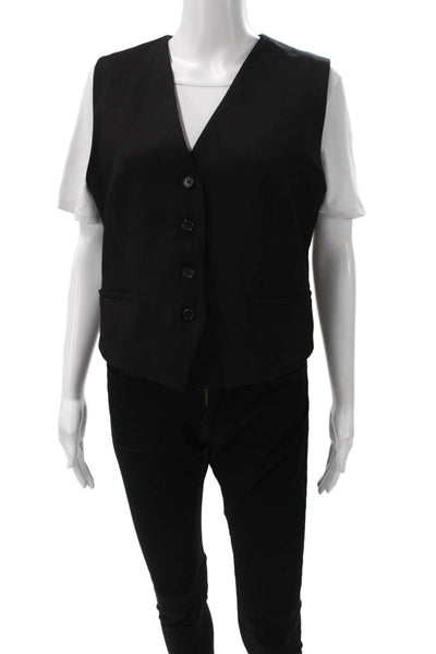 Zara Women Black Sleeveless Button Solid Polyester Vest Size L