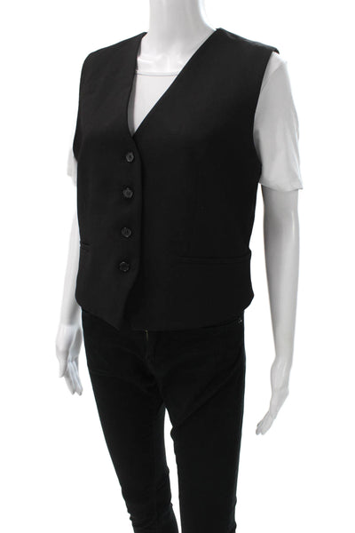 Zara Women Black Sleeveless Button Solid Polyester Vest Size L