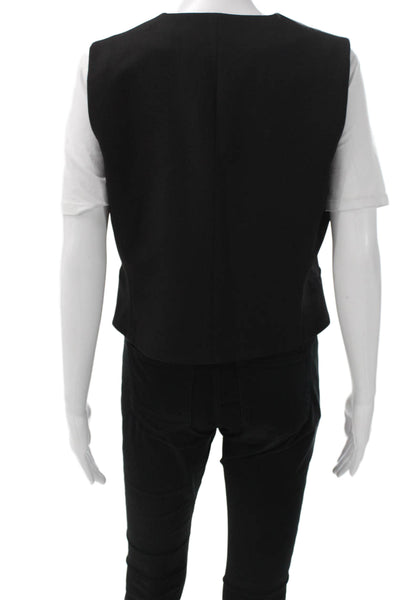 Zara Women Black Sleeveless Button Solid Polyester Vest Size L
