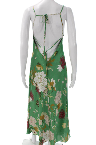 Zara Womens Slip Dress Green Floral V-Neck Midi Sleeveless Polyester Size M
