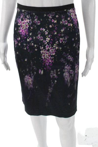 Zara Womens Black Floral Straight Pencil Skirt Knee Length Zip Size M
