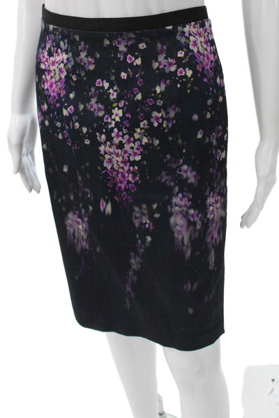 Zara Womens Black Floral Straight Pencil Skirt Knee Length Zip Size M