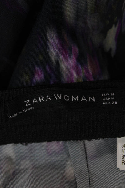 Zara Womens Black Floral Straight Pencil Skirt Knee Length Zip Size M