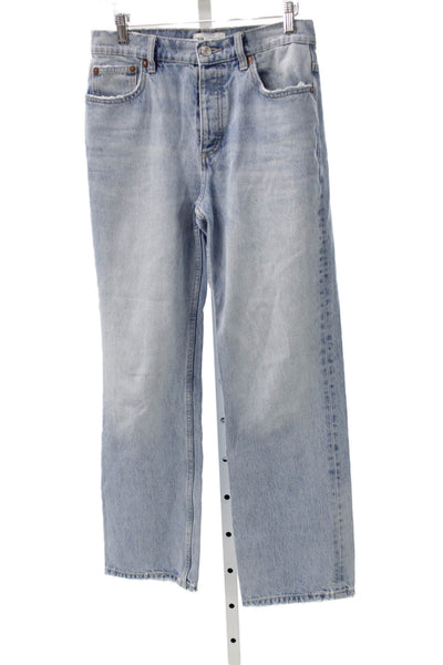 Zara Womens Straight Jeans Blue Denim Mid Rise Button Size 6