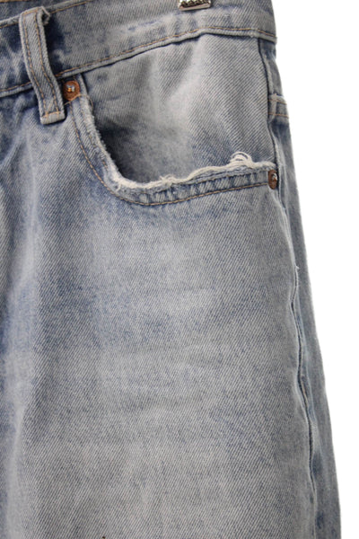 Zara Womens Straight Jeans Blue Denim Mid Rise Button Size 6