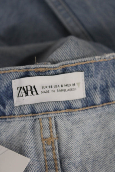 Zara Womens Straight Jeans Blue Denim Mid Rise Button Size 6