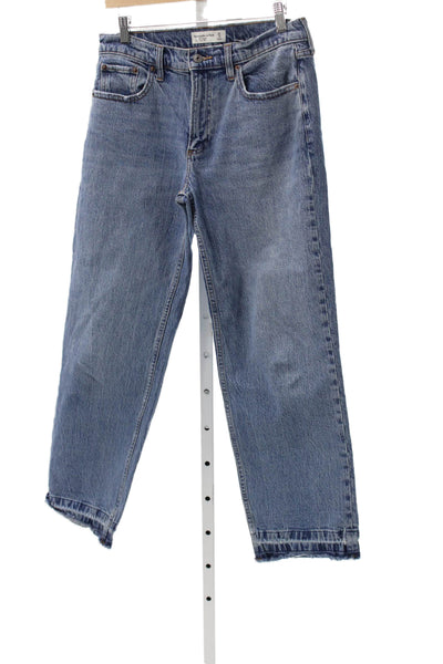 Abercrombie & Fitch Women Petite Baggy Blue Mid Rise Cotton Jeans Size 4