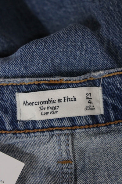Abercrombie & Fitch Women Petite Baggy Blue Mid Rise Cotton Jeans Size 4