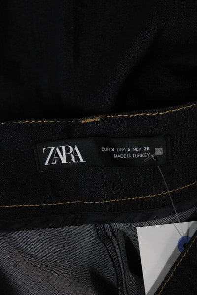 Zara Women Straight Jeans Blue Cotton Button Size S