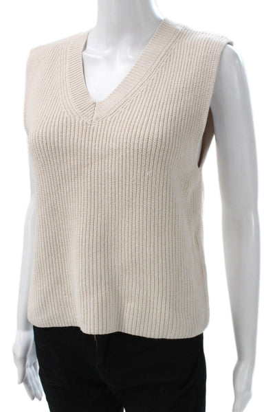 Zara Women Ribbed Knit Sleeveless Vest Beige Size M