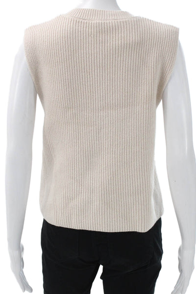 Zara Women Ribbed Knit Sleeveless Vest Beige Size M
