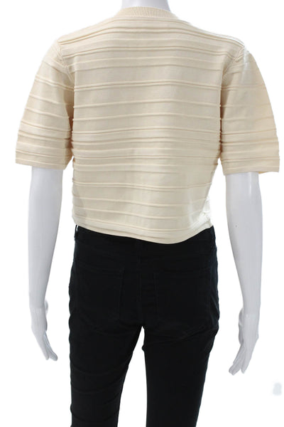 Oak + Fort Women Beige V-Neck Short Sleeve Cardigan Polyester Size S