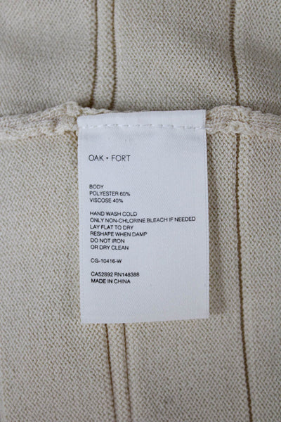 Oak + Fort Women Beige V-Neck Short Sleeve Cardigan Polyester Size S
