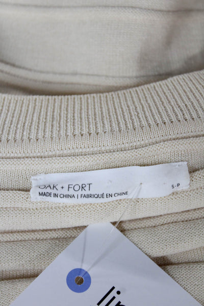 Oak + Fort Women Beige V-Neck Short Sleeve Cardigan Polyester Size S