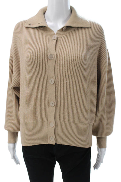 Oak + Fort Women Beige Collared Cardigan Long Sleeve Viscose Size S