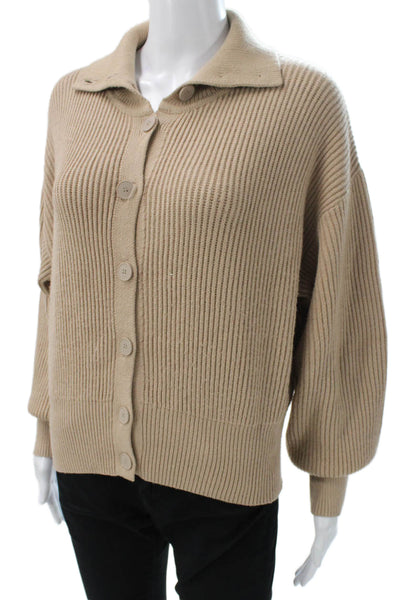 Oak + Fort Women Beige Collared Cardigan Long Sleeve Viscose Size S