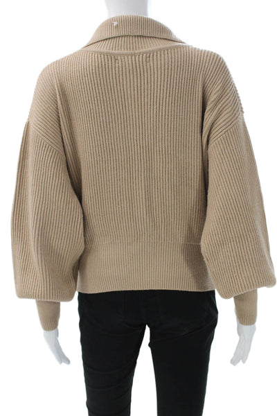 Oak + Fort Women Beige Collared Cardigan Long Sleeve Viscose Size S