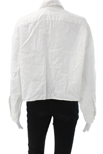 Zara Women Linen Collared Long Sleeve Basic Button-Up White Size S